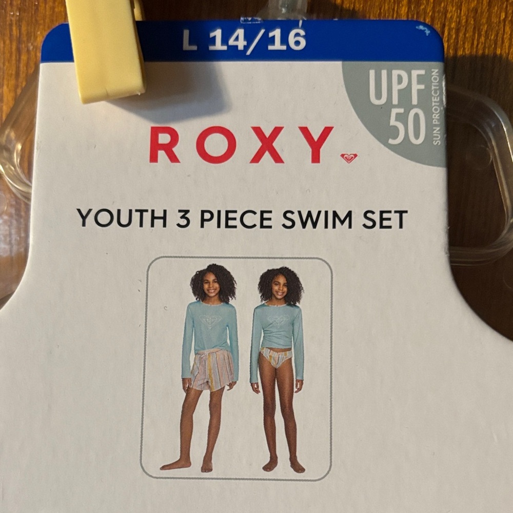 🆕 Roxy Girls 3 piece UPF Swim Set in Light Blue and Stripes Multicolor - NWT